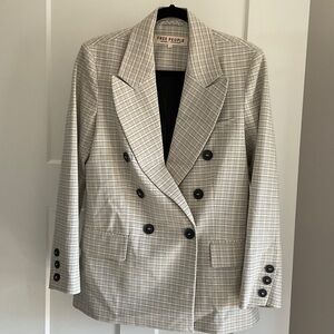 Free People Women's Checkered Blazer - Cream and Black